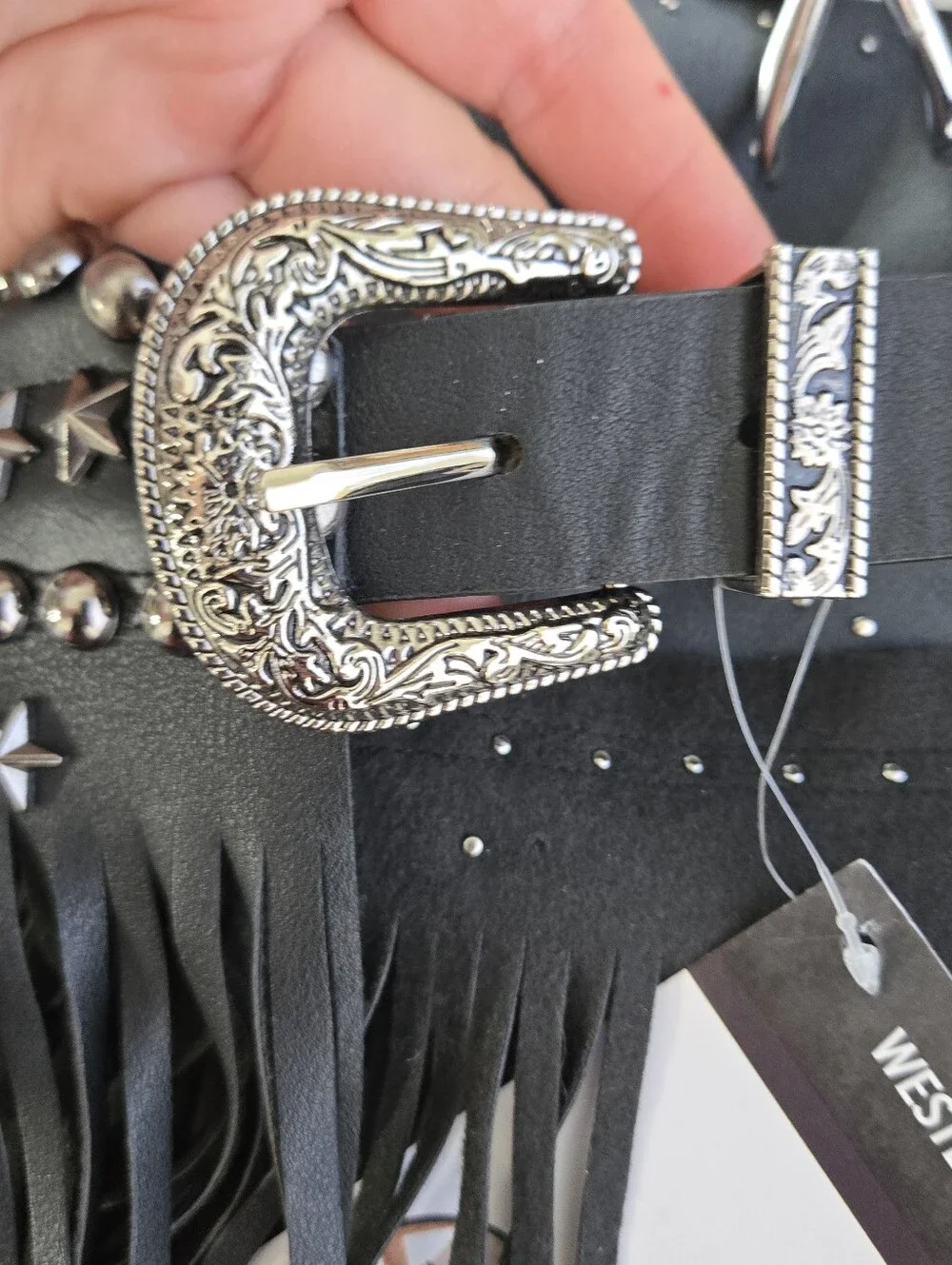 Western Fringe Belt Black Studded Cowgirl Costume Accessory Goth Festival OS